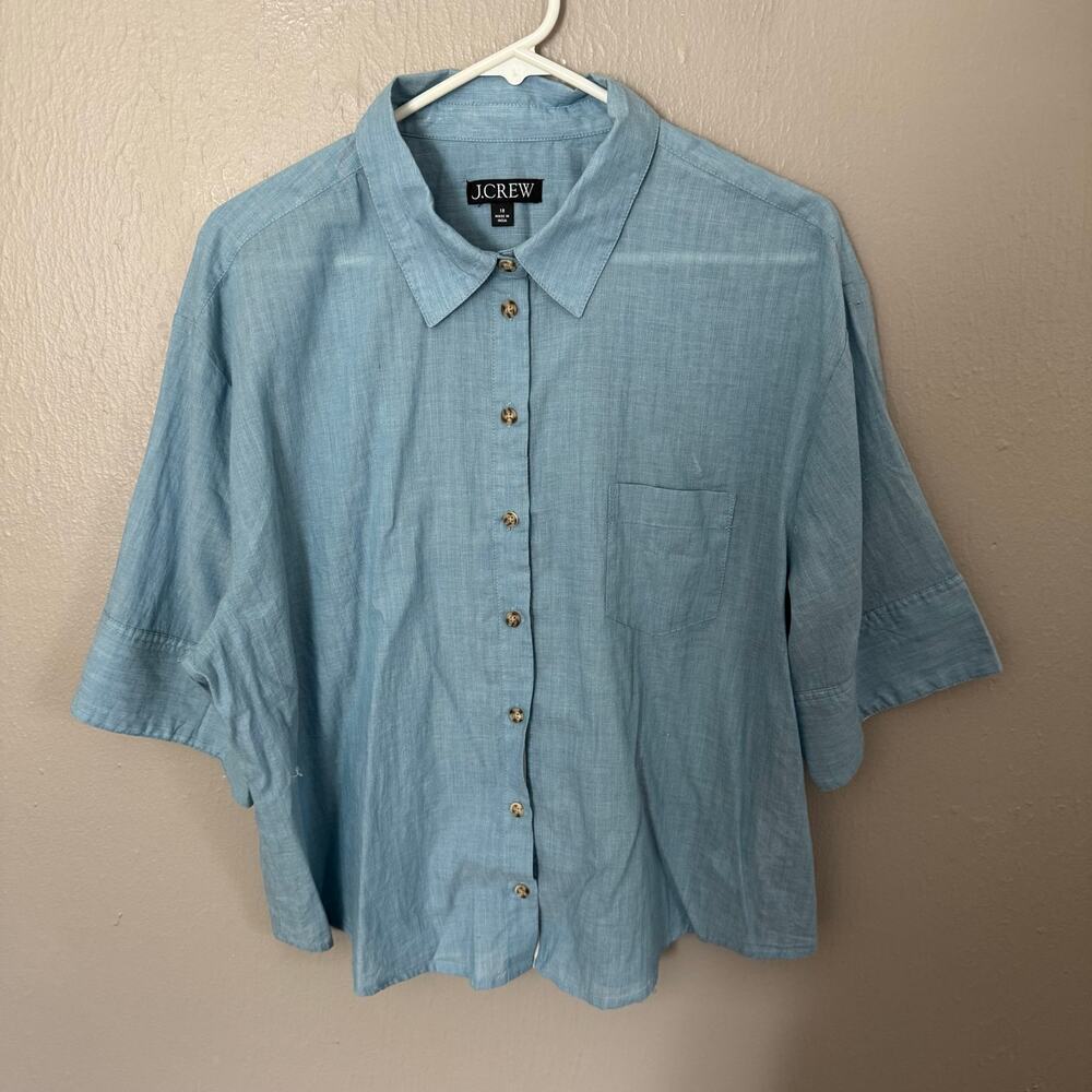 J.CREW Cropped button up cotton washed voile shirt Size 18 casual comfort